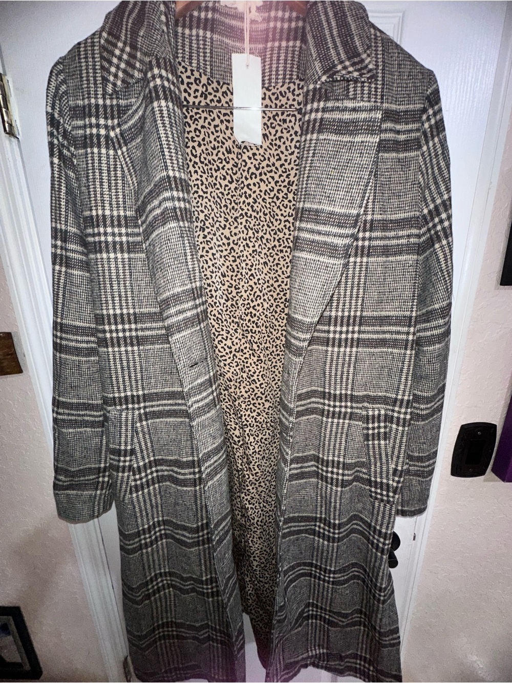 NEW Mystree Long Brown/ Tan Checkered / Plaid Polyester Women’s XL Long Coat